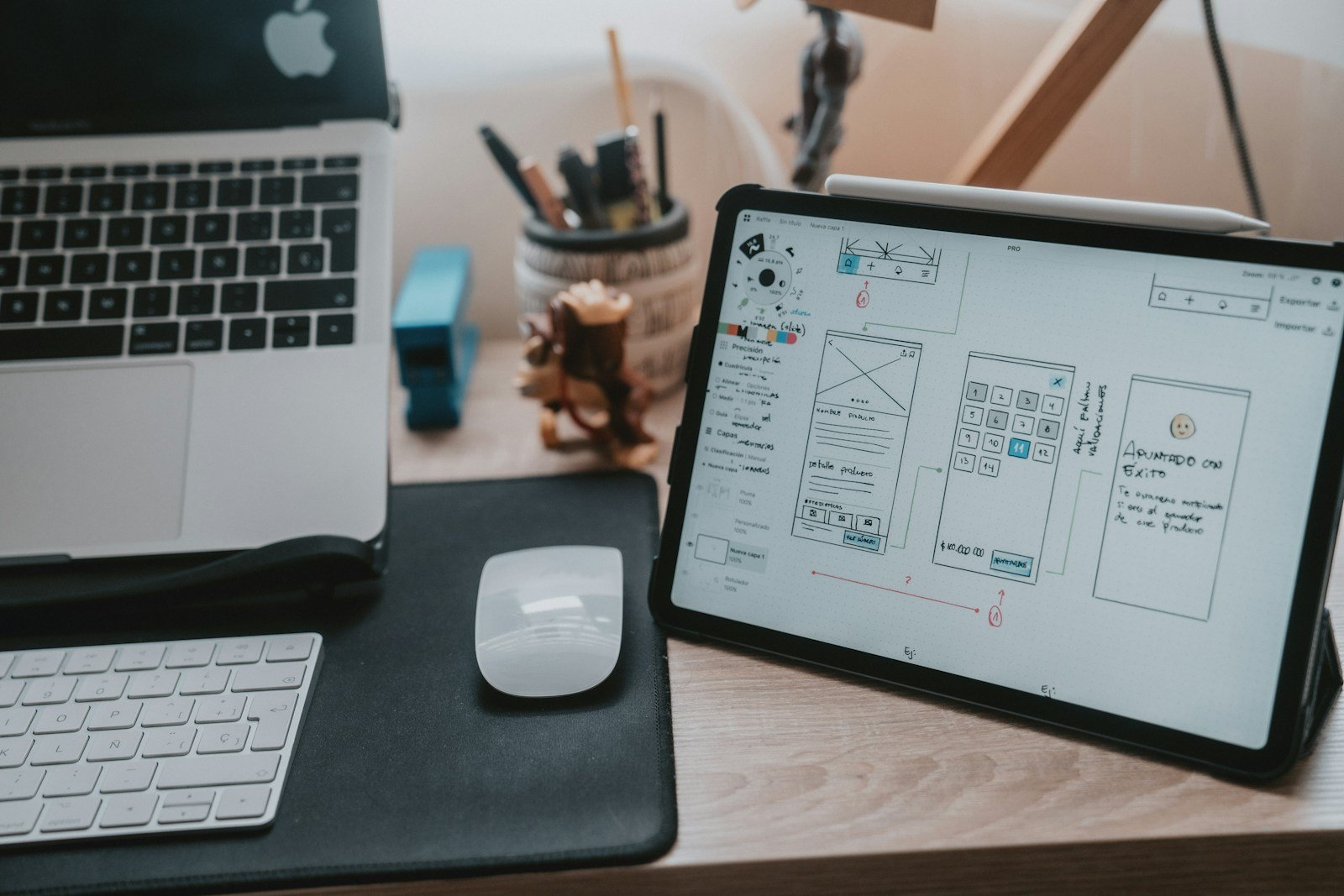 UI UX designer working on wireframes and digital product design